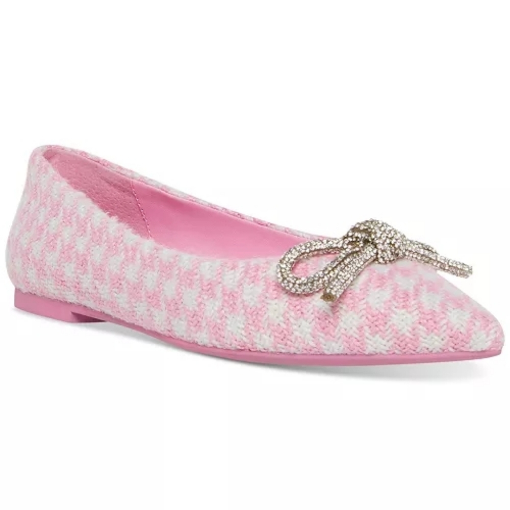 Steve Madden Pink and White Elina Pointed Ballet Flat with Crystal Bow - Picture 5 of 7